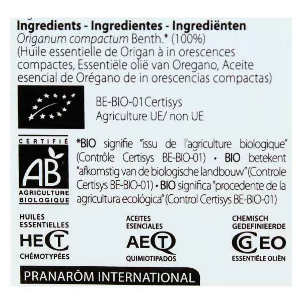 Pranarom Huile Essentielle Bio Origan à Inflorescences Compactes 10ml