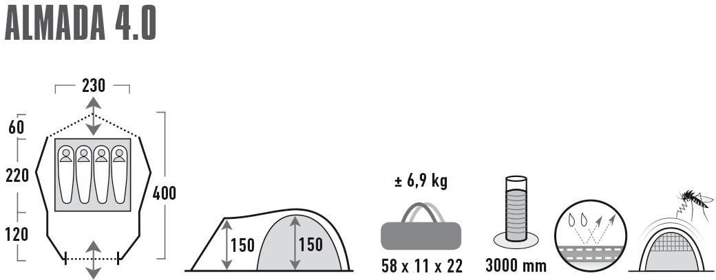 High Peak Kuppelzelt »Zelt Almada 4.0« 4 Personen mit Transporttasche,