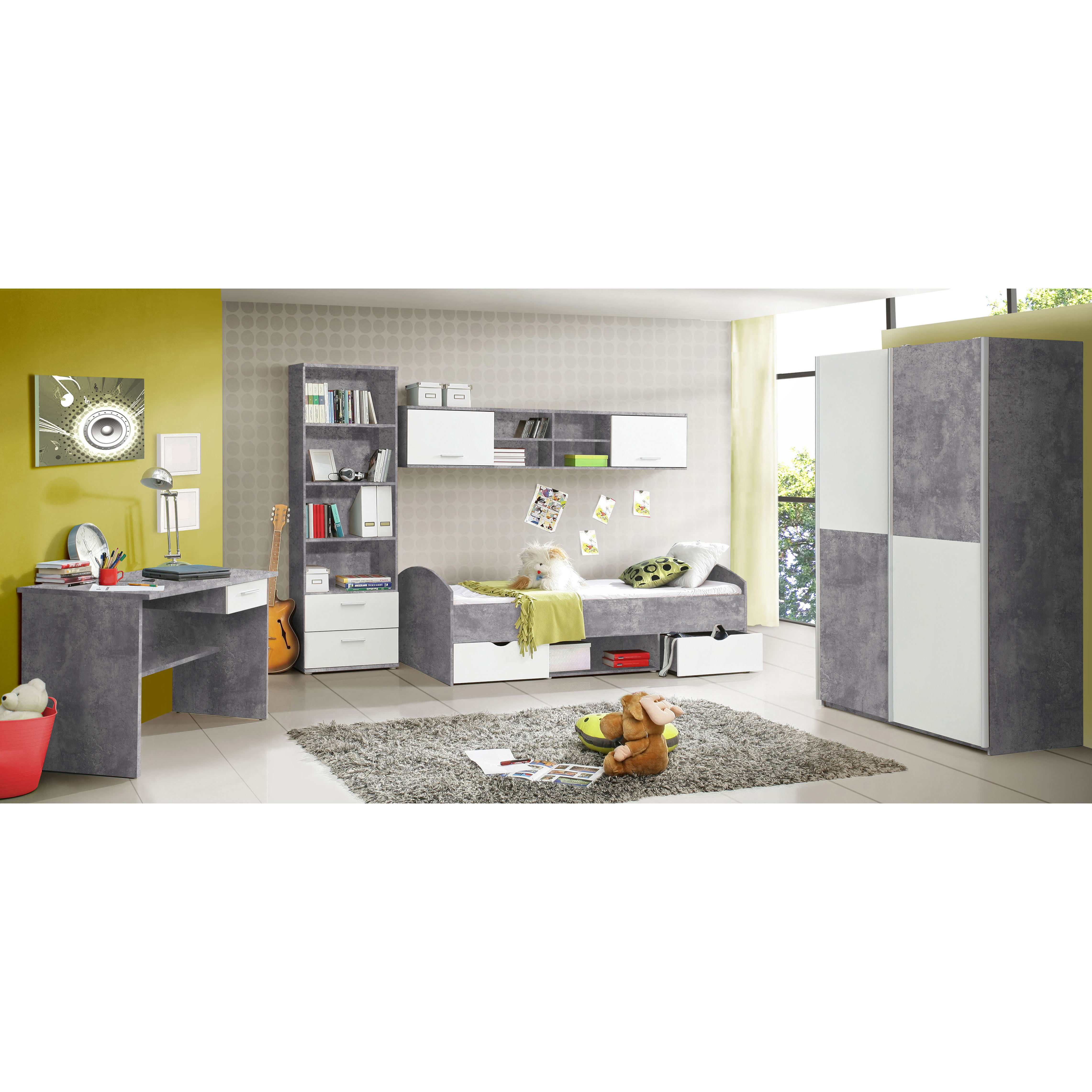 Jugendbett - Betonoptik-weiß - 90x200 cm