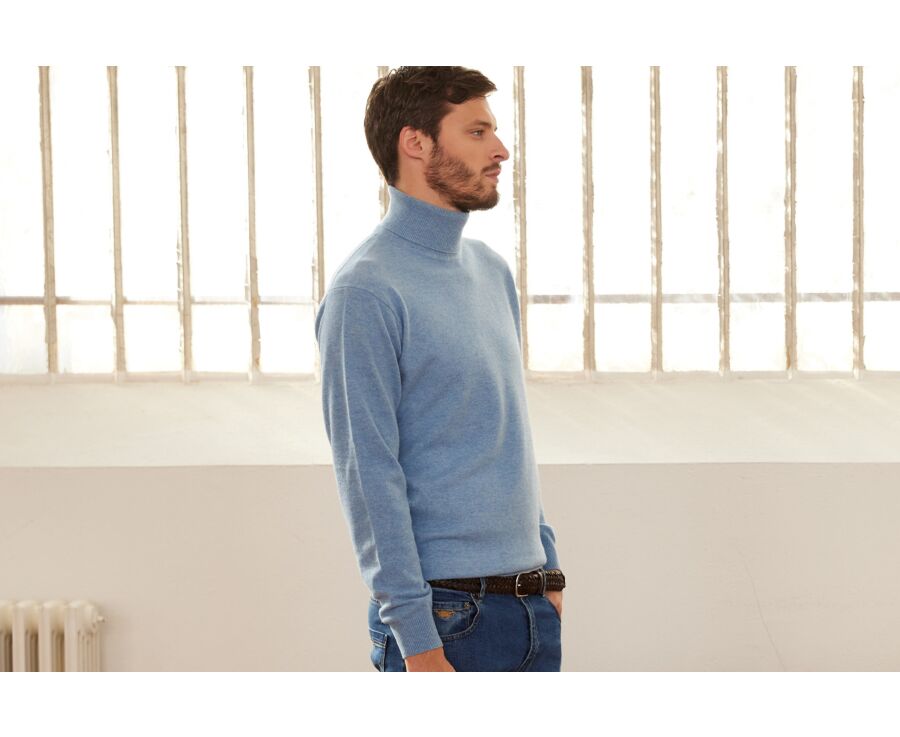 Pull col roulé homme laine Bleu Chiné - EMERIC