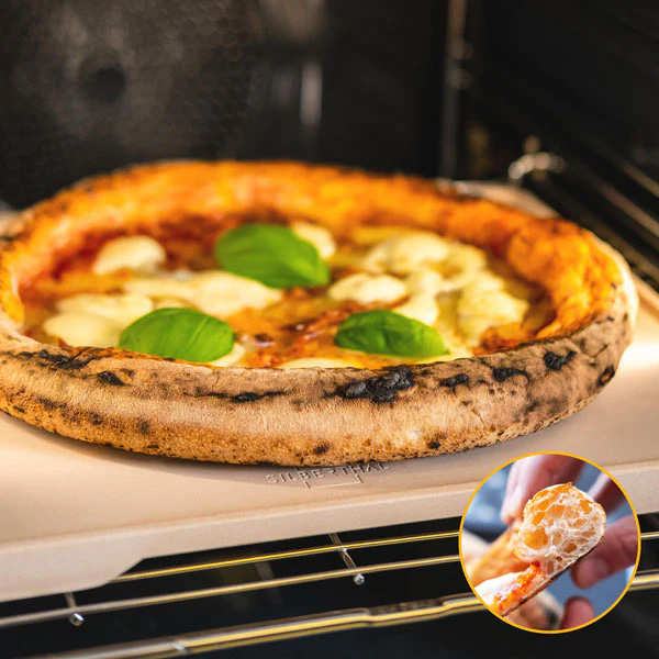 Pierre à pizza rectangulaire - Avec poignées et dessous en nid d'abeille