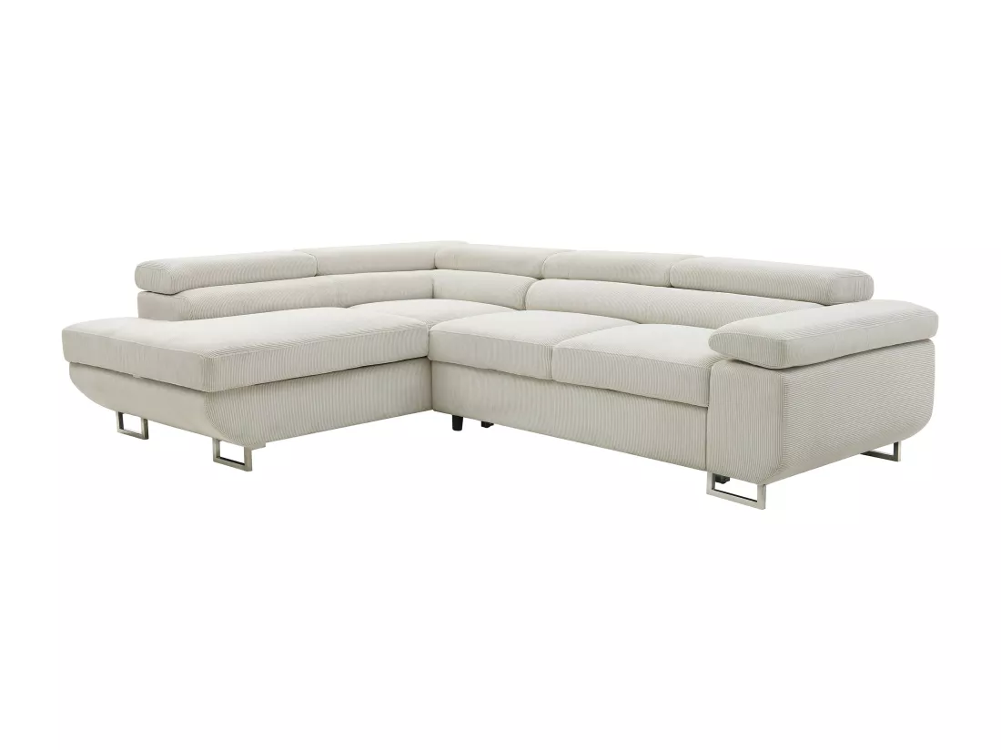 Canapé d'angle gauche convertible en velours côtelé beige NURAZIO