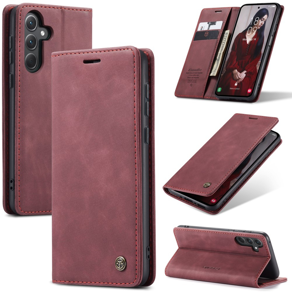 Samsung Galaxy A56 Leder Tasche Flip Wallet Etui mit Kartenfächern - Dunkelrot