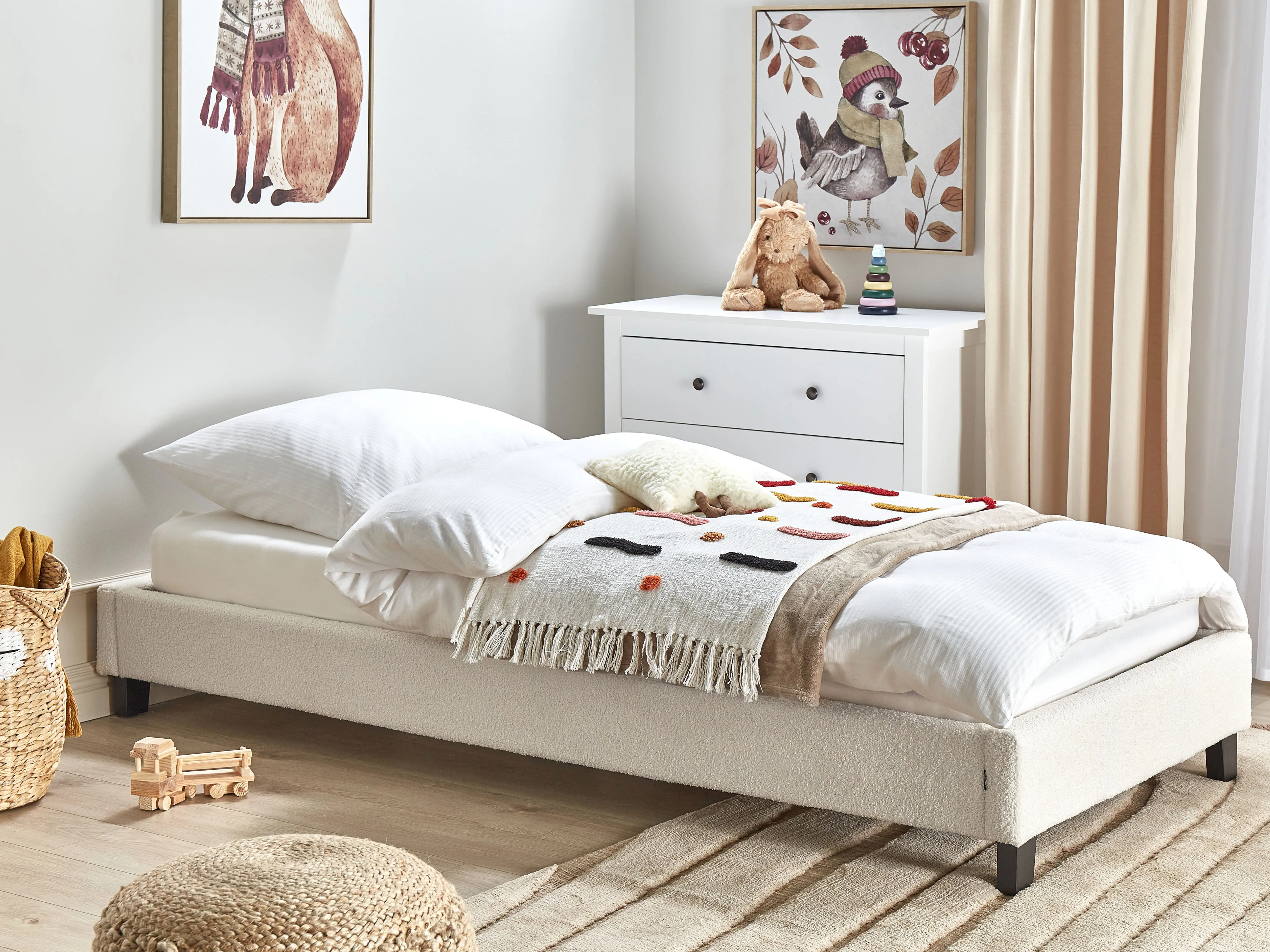 Bed zonder hoofdbord Bouclé ROANNE 90 x 200 cm Lichtbeige