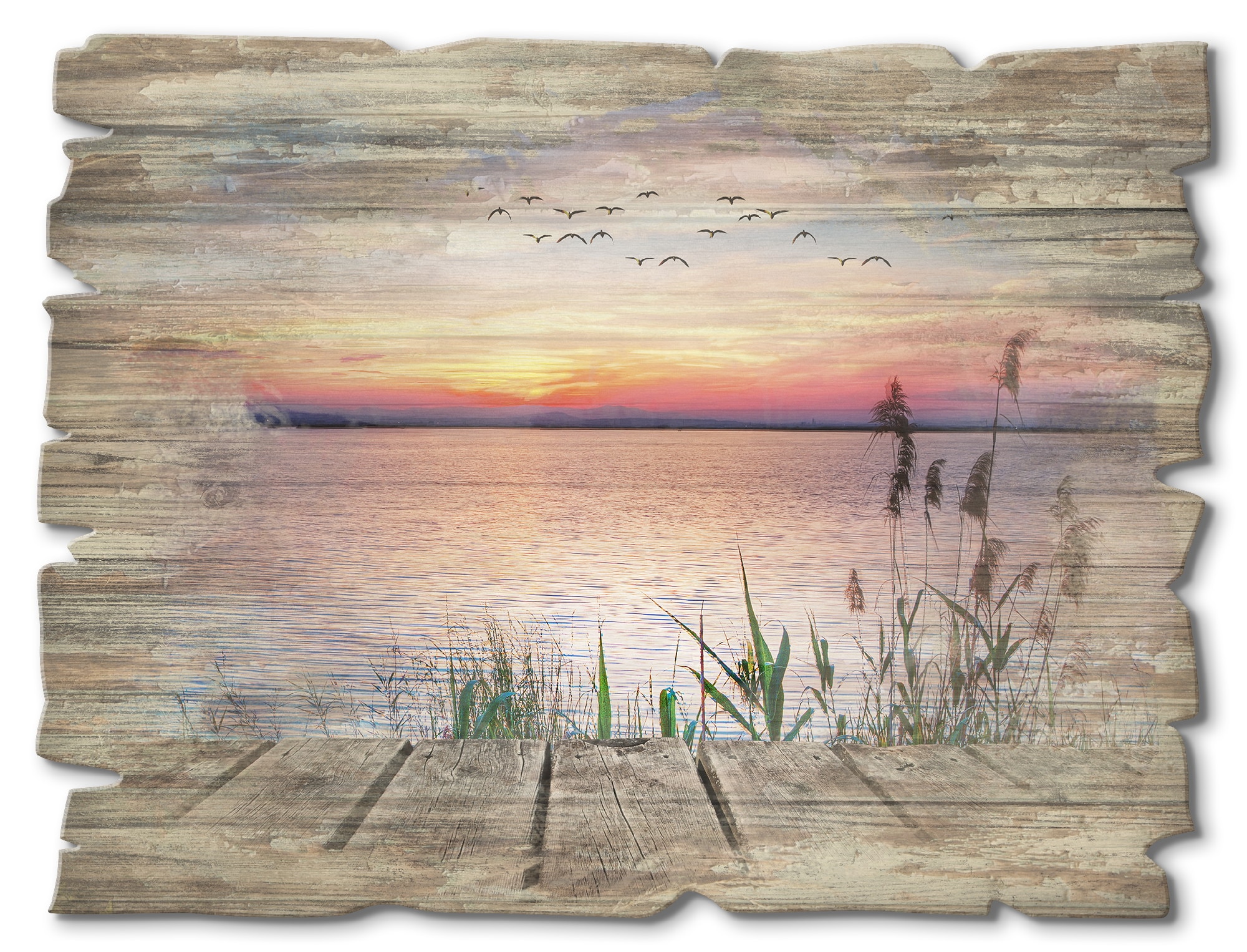 Artland Holzbild »Der See in den Farben der Wolken« Gewässer 1 Stk. tlg.