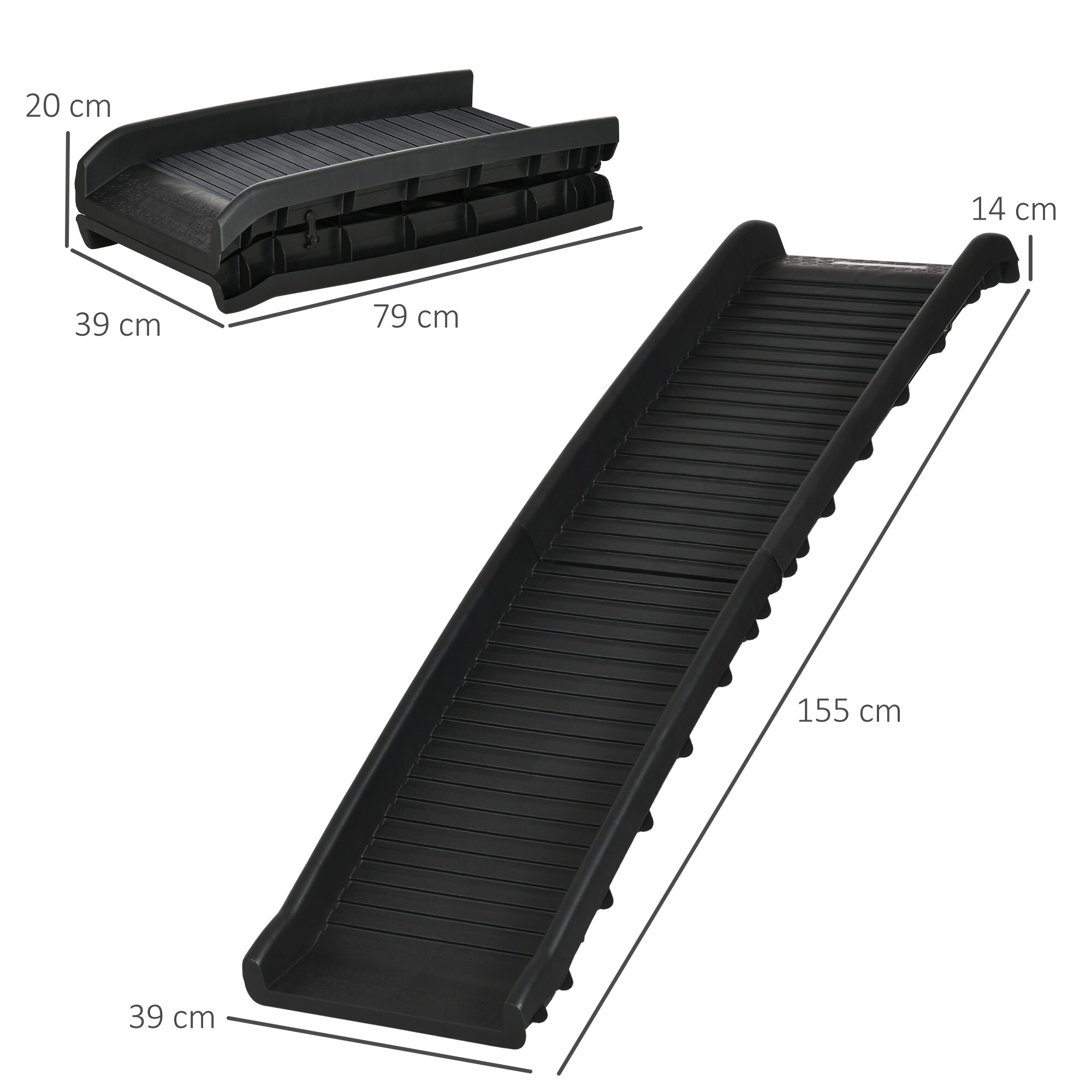 PawHut Hunderampe mit abnehmbarer Auflage schwarz 155L x 39B x 14H cm