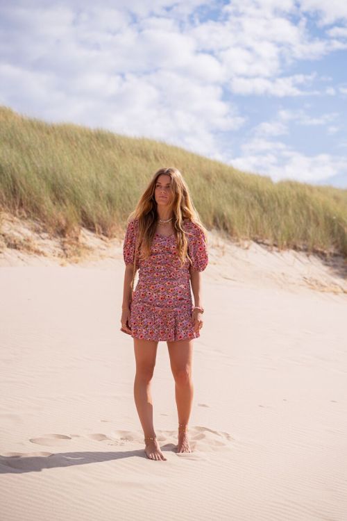 Groene skort met lila bloemenprint