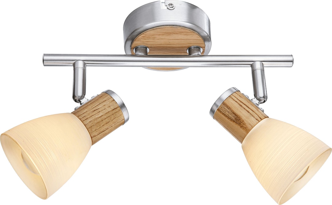 GLOBO Retrofit Wandlampe /Deckenlampe 2 Spots GYLFI Nickel mit hellem Holz