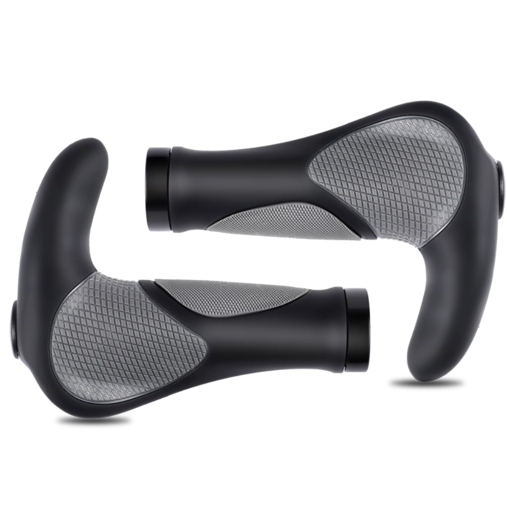 (2er Set) Ergonomischer Fahrrad Mountainbike Lenker Hörner Griff - Schwarz / Grau