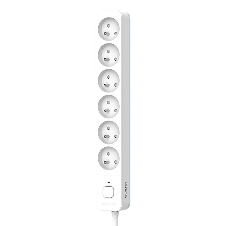 Multiprise 6 prises 2 pôles + terre Quarx blanc / gris 3 m