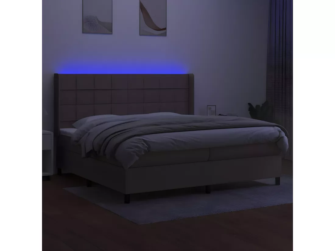 Sommier tapissier et matelas et LED Taupe 200x200 cm Tissu