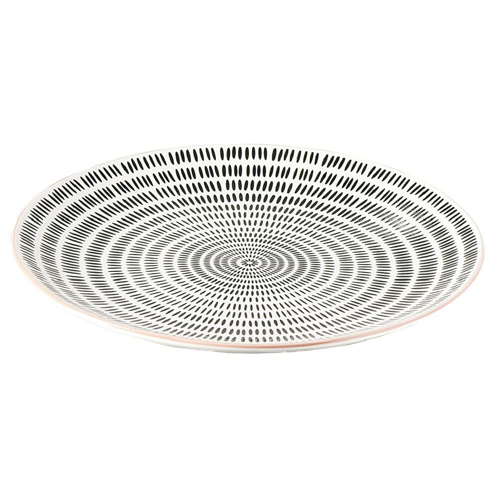 Assiette plate ronde motif géométrique noir et blanc