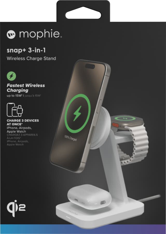 Mophie Snap Plus 3-i-1 Qi2 trådløs oplader (hvid)