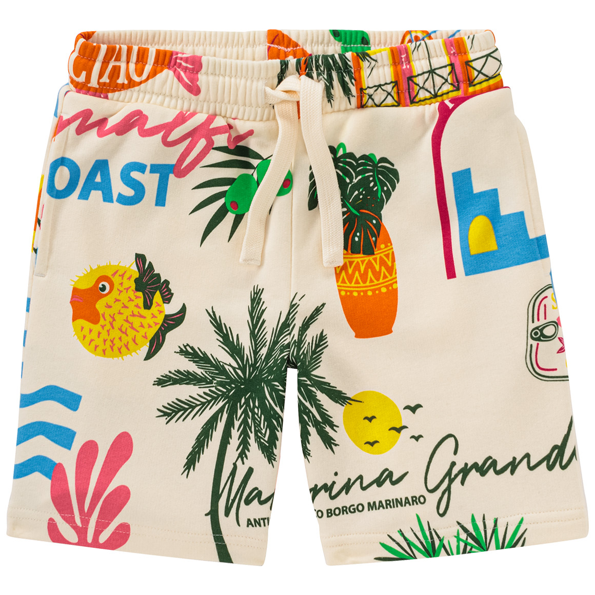 Jonas Nielsen Jungen Joggingshorts mit Urlaubs-Motiven weiss / bunt