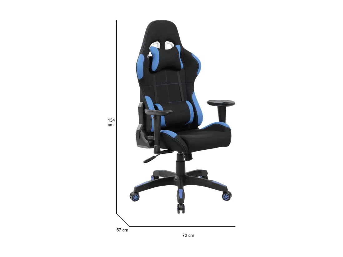Chaise de jeu Bundaberg, Fauteuil de jeu pour adultes, Chaise de bureau, 57x72h124/134 cm, Noir et Bleu