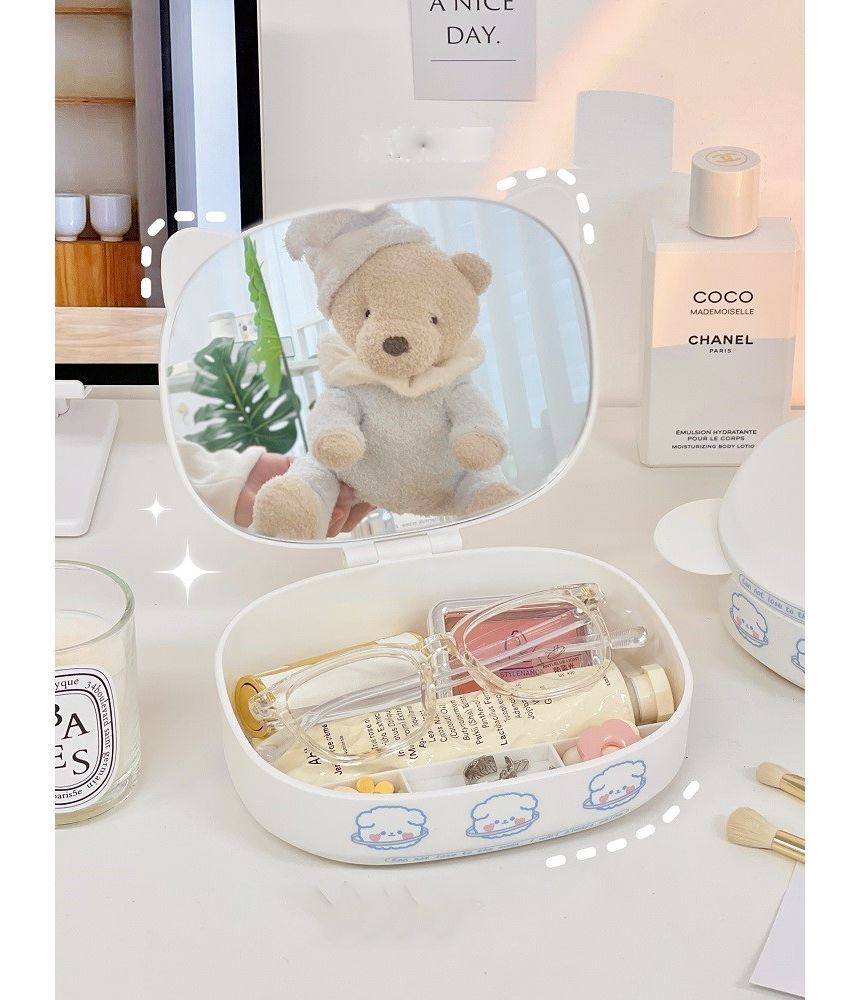 Yunikon - Plastic make-up opbergdoos met spiegel / sticker / set