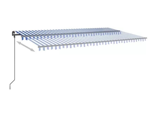 Auvent manuel rétractable avec poteaux 6x3 m Bleu et blanc