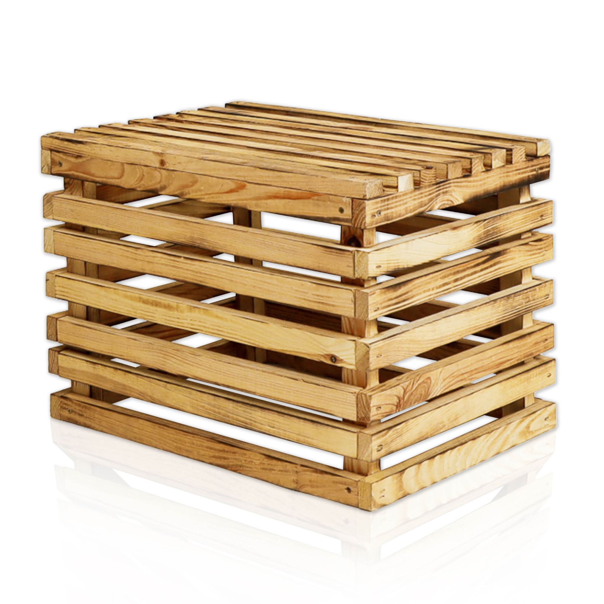 Lycce Sitzhocker mit Stauraum - 30L , Holzkiste aus geflammtem Holz