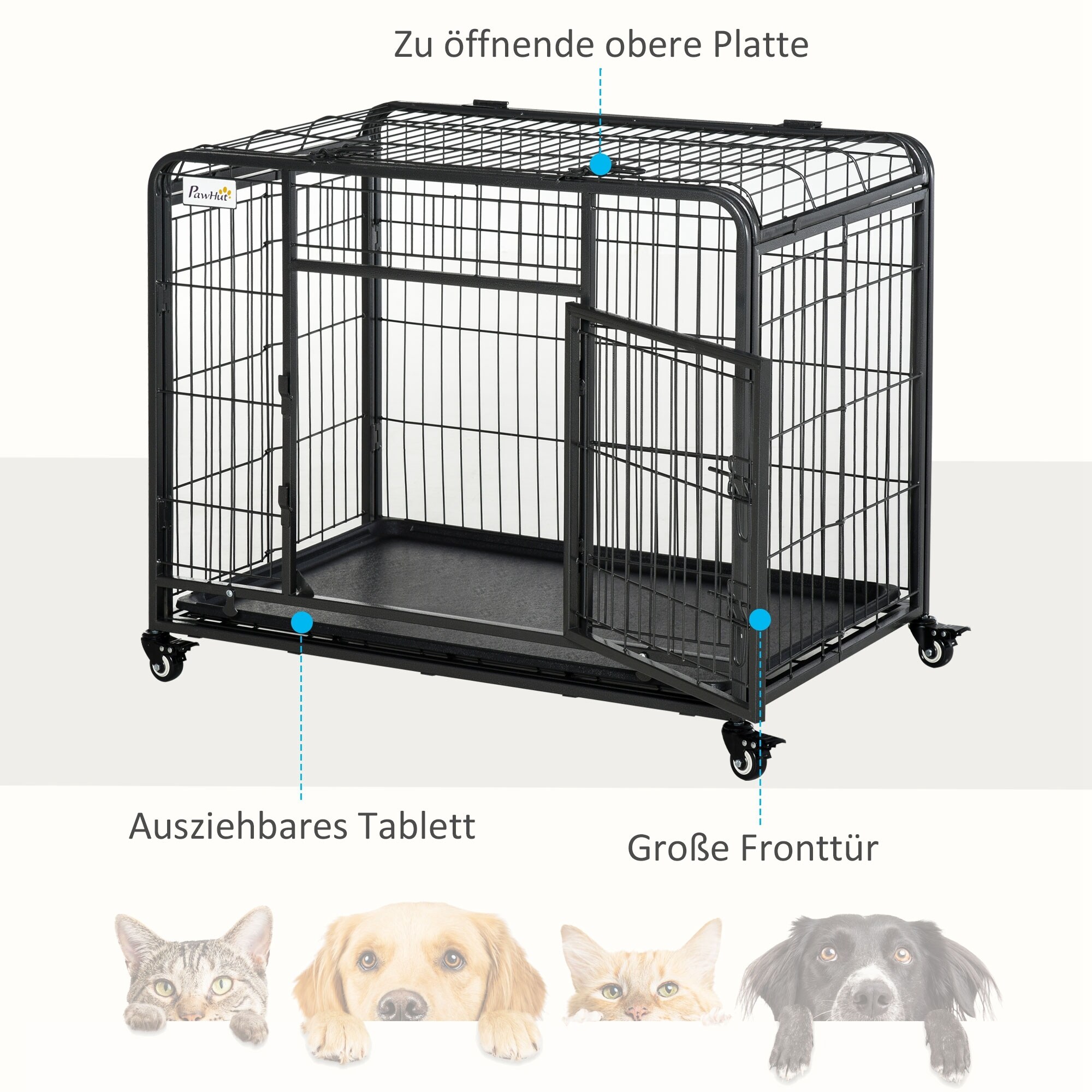 PawHut Hundetransport 4 Drehrollen, davon 2 mit Bremsen,haltbare Materialien Dunkelgrau 94 x 58 x 69,5 cm (LxBxH)