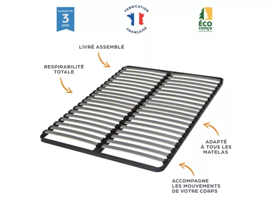 Sommier à lattes 80x190 C221 - 20 lattes bois - Fabrication française