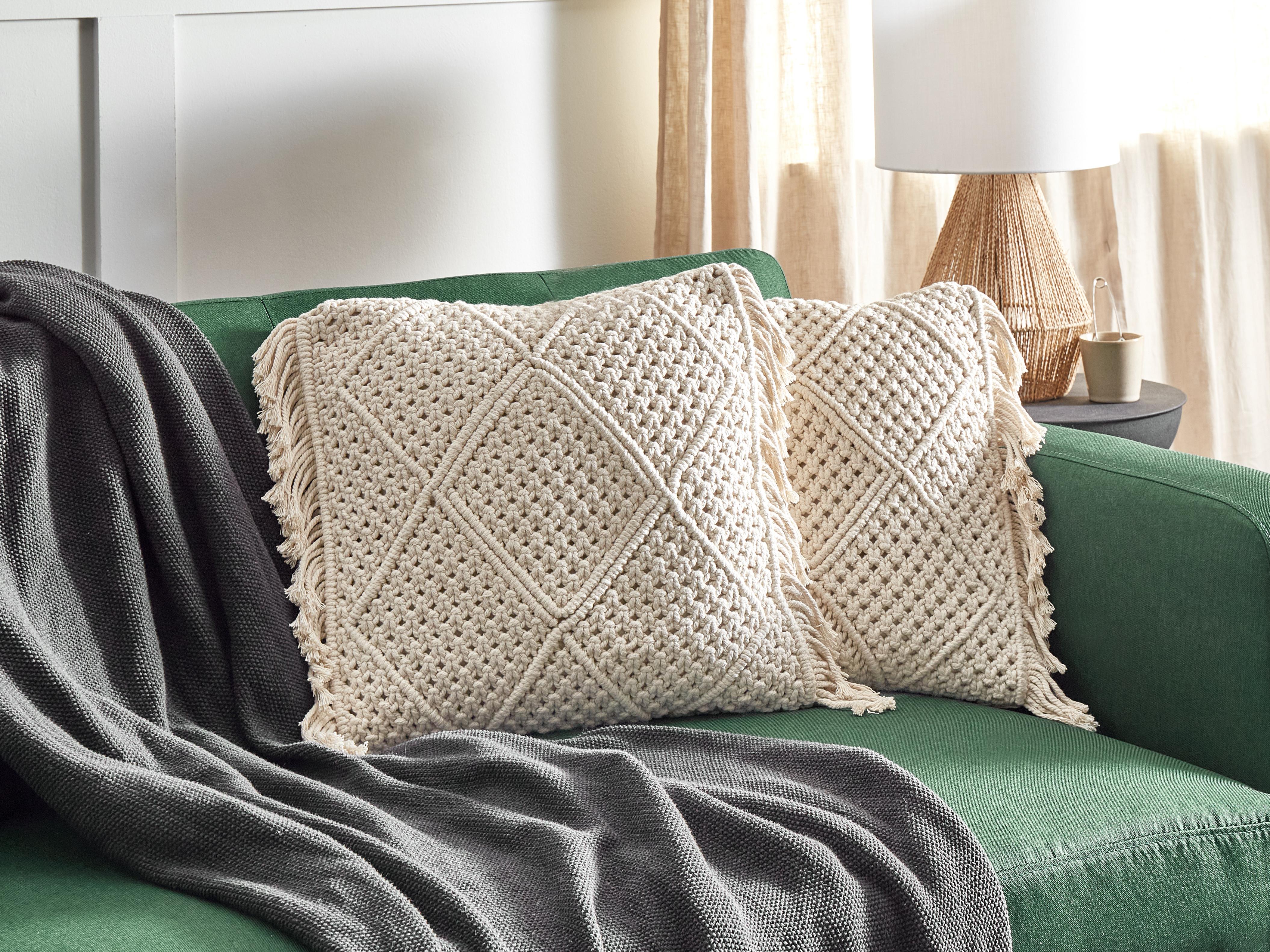 Set van 2 sierkussens BESHAM Katoen 45 x 45 cm Lichtbeige geometrisch patroon
