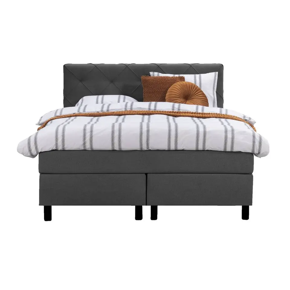 Boxspring Liv geruit - antraciet - 140x200 cm - ronde poot