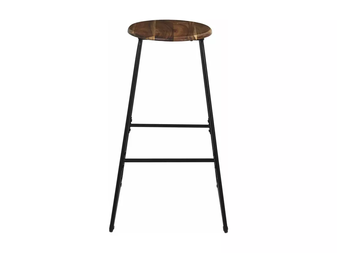 LUCIEN - Tabouret de bar en métal filaire noir et assise en acacia