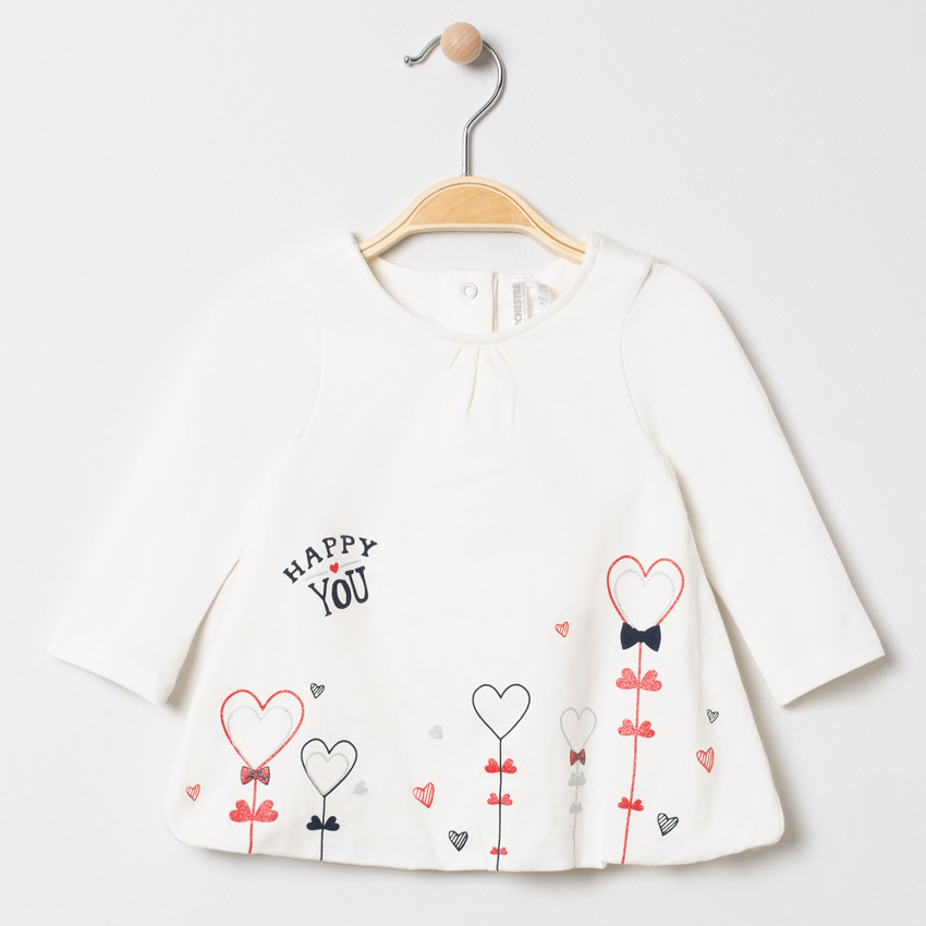 Tunique manches longues print coeurs en coton