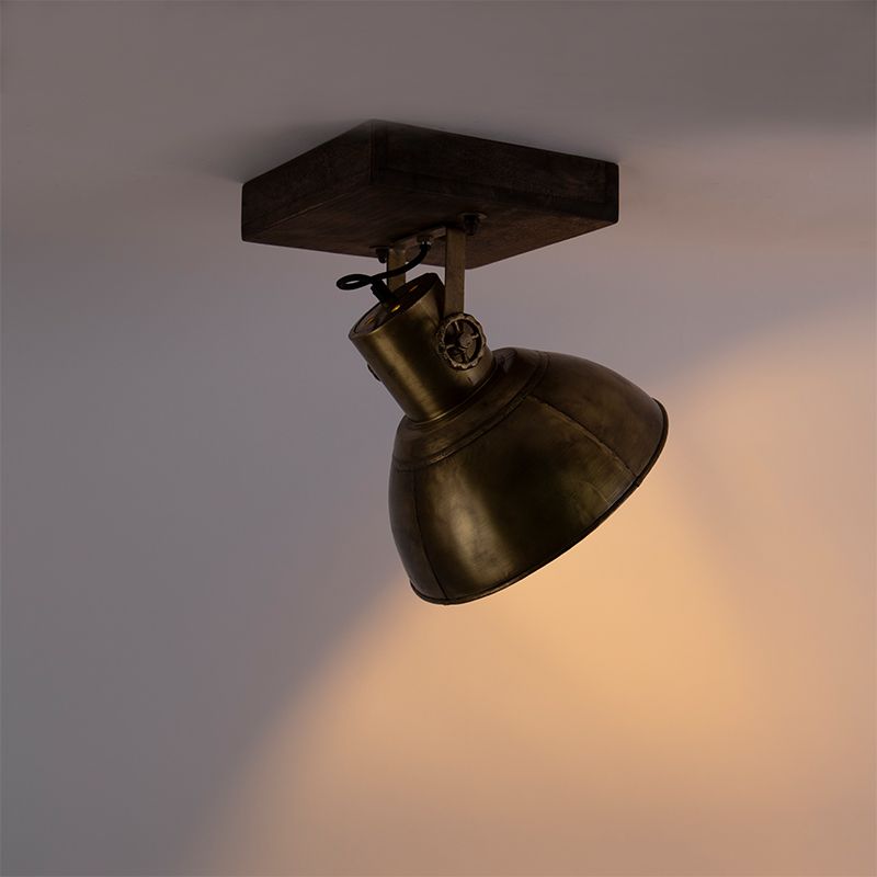 Industriële plafondspot brons met hout 30 cm - Mangoes