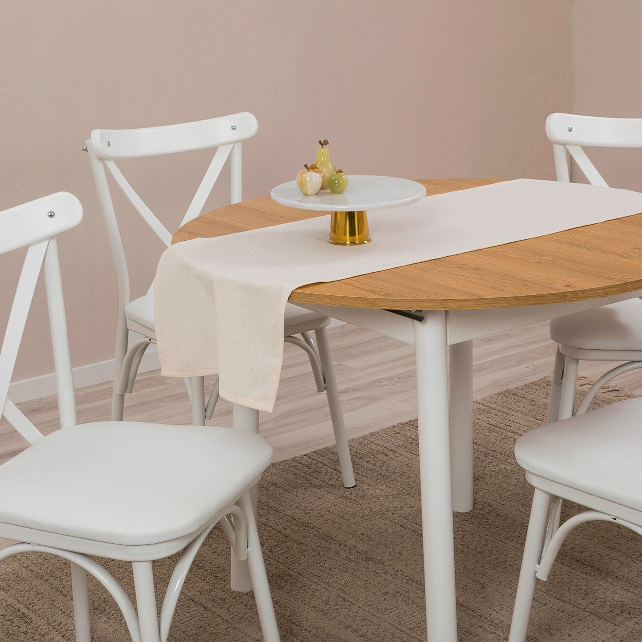 Homitis Table extensible + 4 Chaises Oliver chêne/blanc