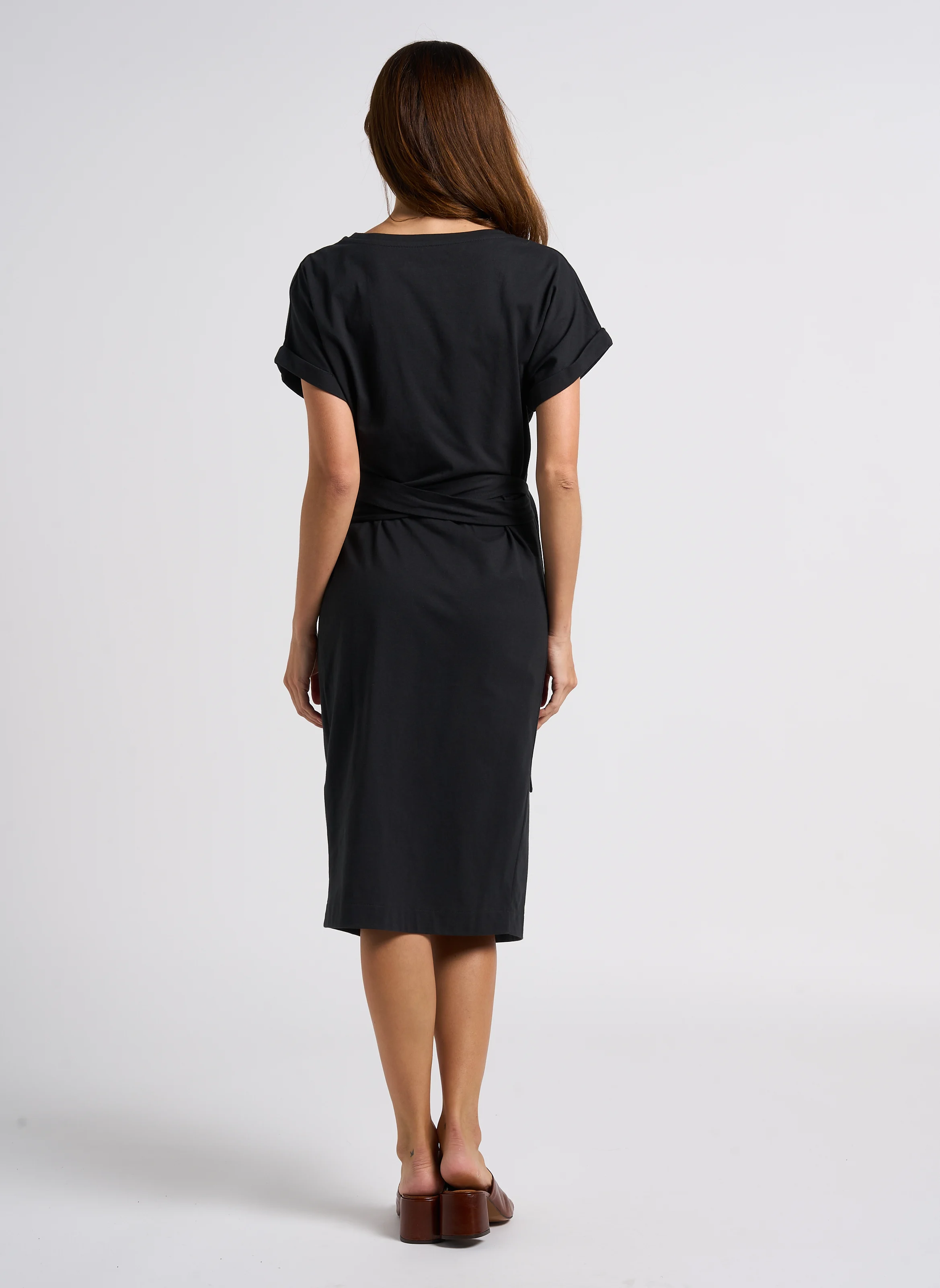 RAINBOW - Robe midi portefeuille col rond en coton | Gris