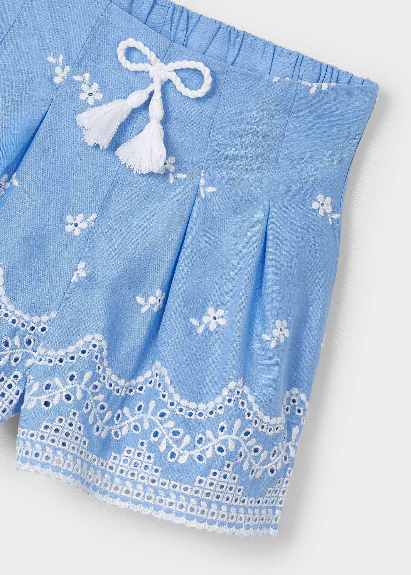 Calções bordados para meninas, cor índigo