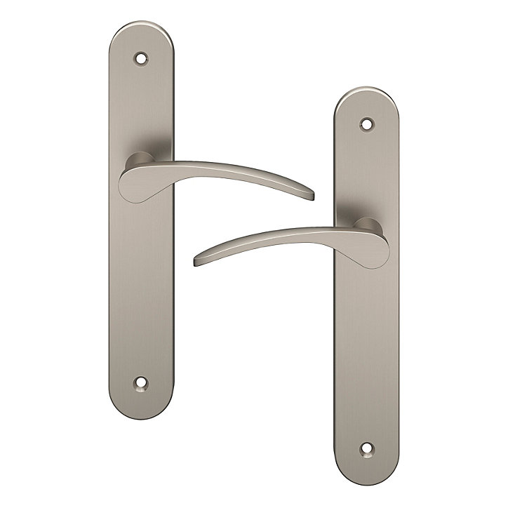 Ensemble poignée sur plaque rond GoodHome Beare effet nickel satin gris L.110.5mm x l.40mm entraxe 195mm