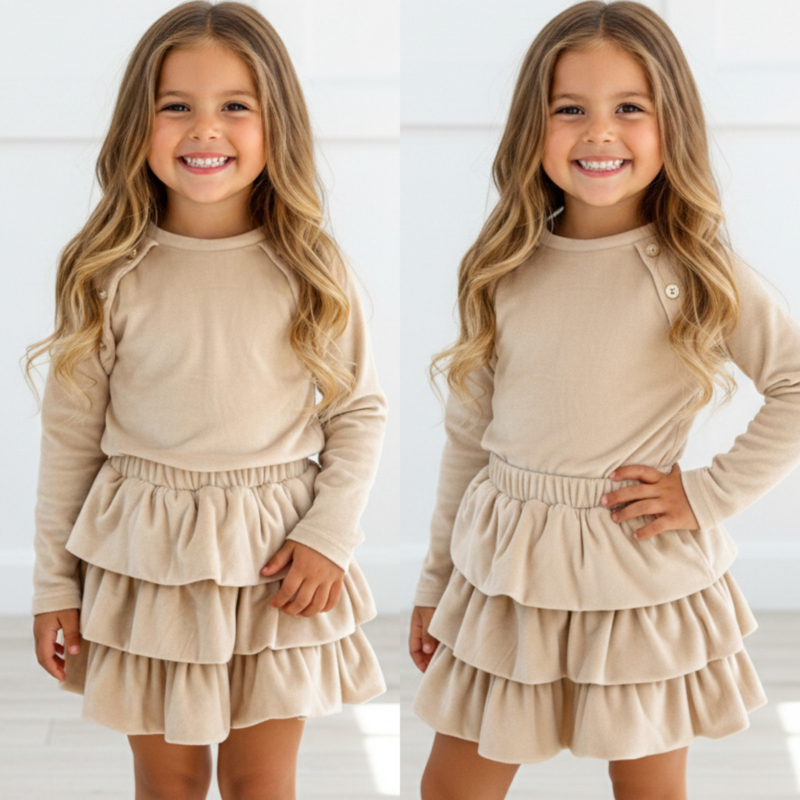 Velvet buttoned set - beige