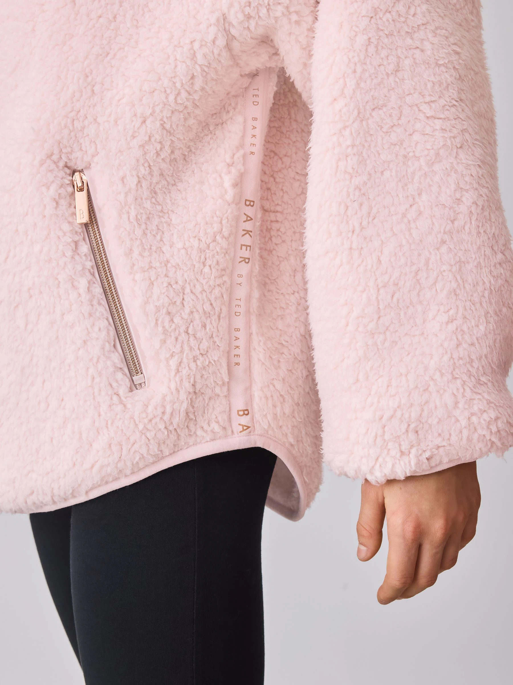 Roze - Baker by Ted Baker Zip-Through Hooded Borg Fleece Jacket