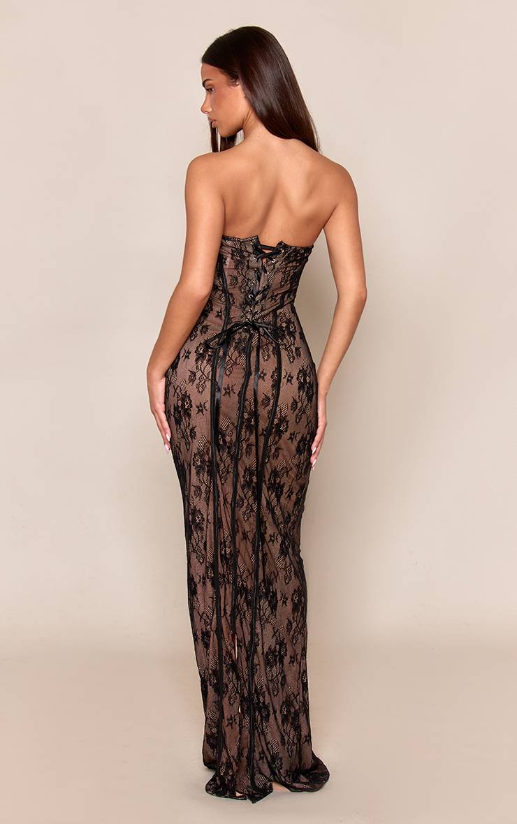 Noir Robe Longue Corset Bustier En Dentelle