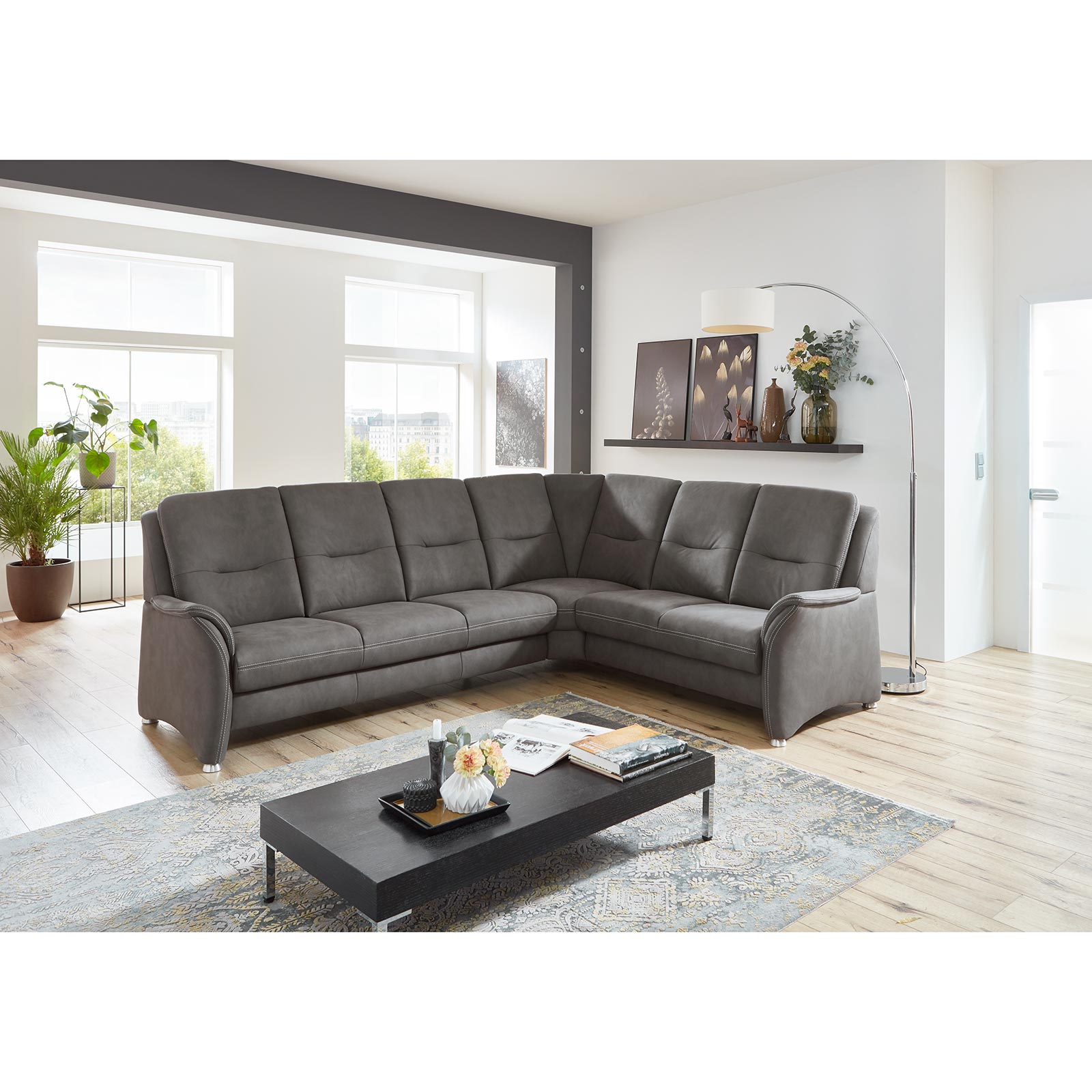 polsterpower Ecksofa - anthrazit - Basismodell - 3-Sitzer links