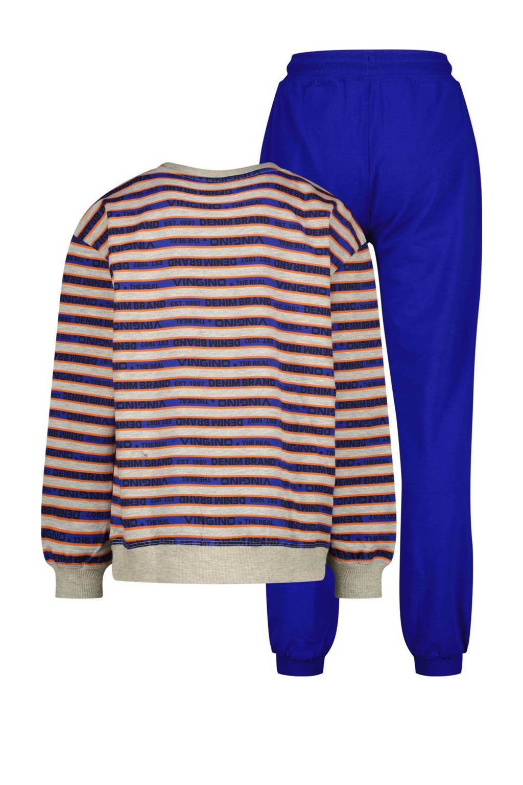 Vingino pyjama Waffi met streepdessin hardblauw/beige/oranje