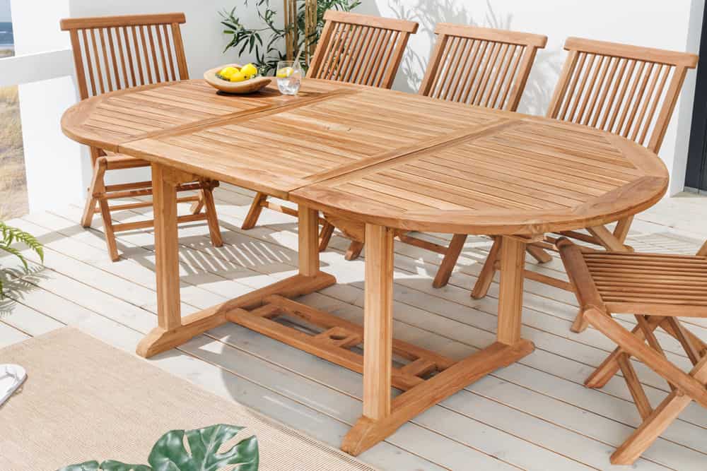 Ausziehbarer Gartentisch EMPIRE TEAK 120-180cm natur Massivholz oval