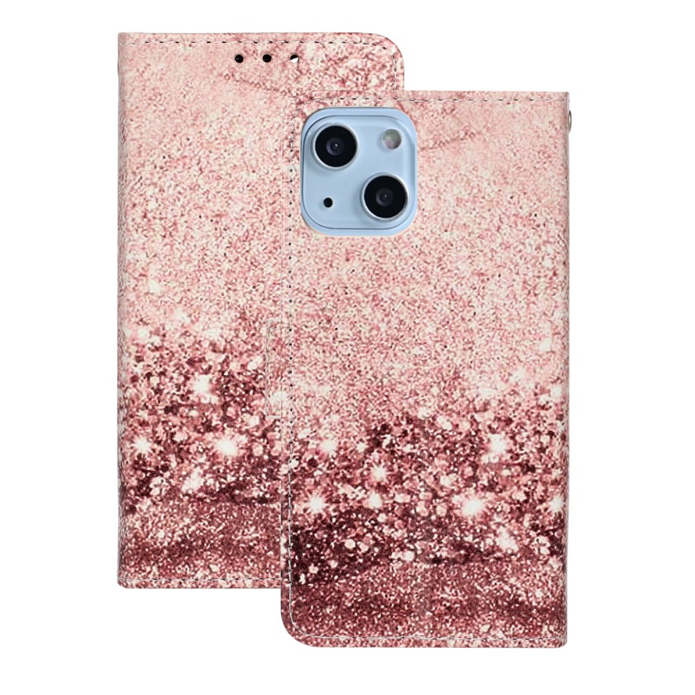 iPhone 13 Leder Tasche Flip Cover Glitzer Optik - Roségold
