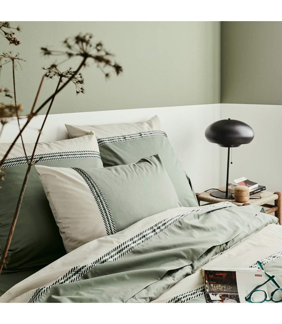 Housse de couette 260x240 cm percale coton NOA vert Kaki