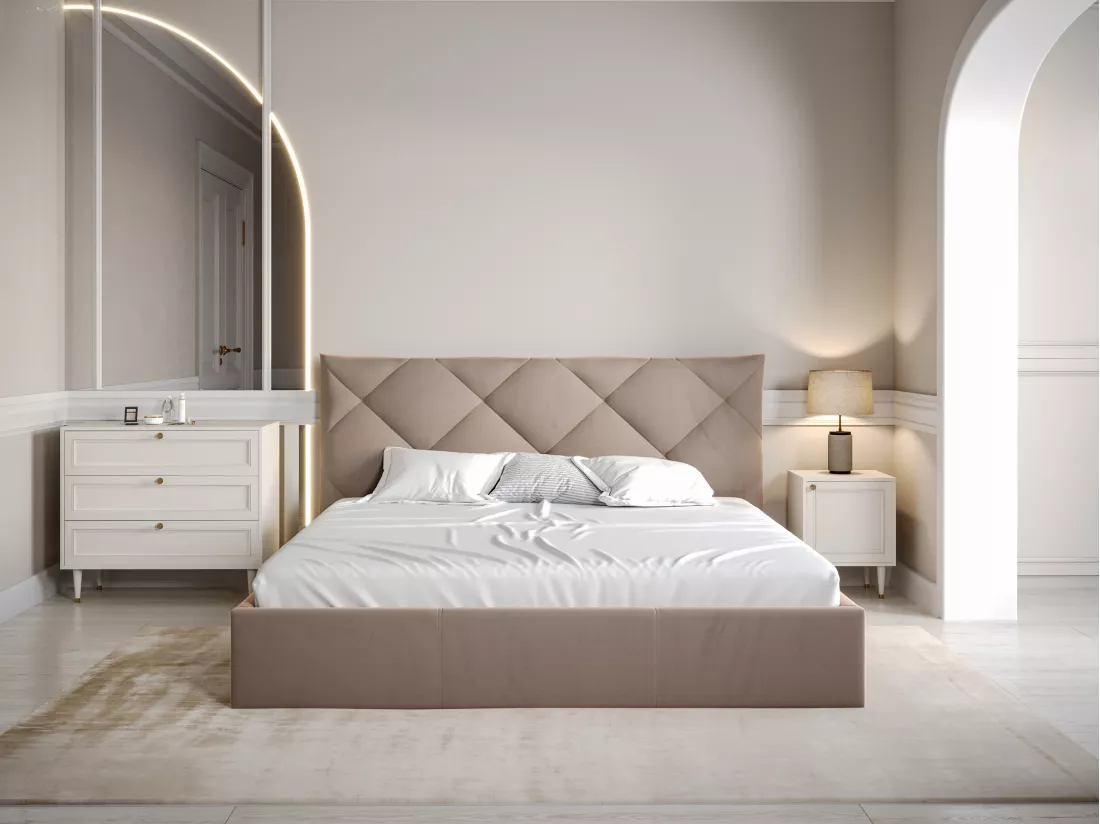 Lit coffre 180 x 200 cm - Velours - Beige - STARI de Pascal Morabito