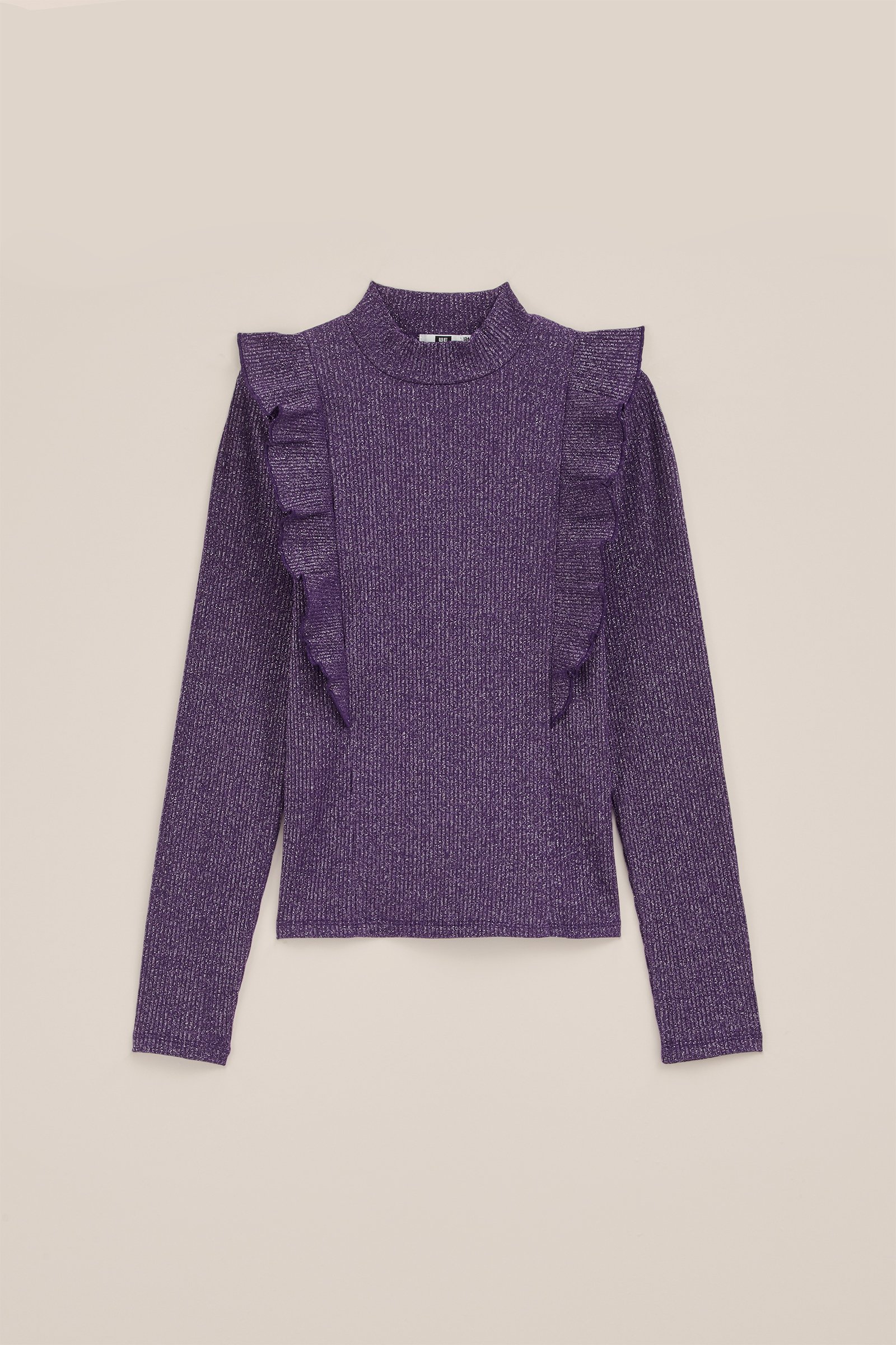 Meisjes geribd T-shirt met glittergaren WE Fashion Donkerpaars