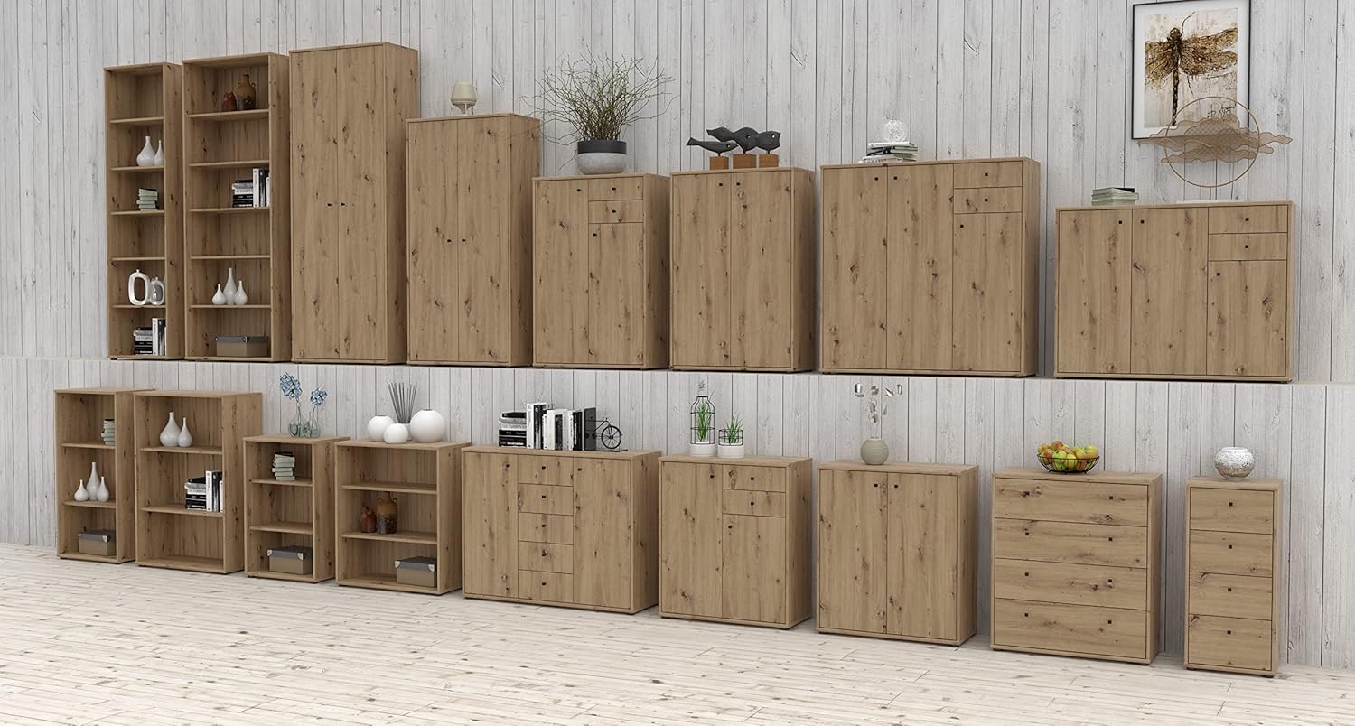 FORTE TEMPRA 2 Regal mit 5 Einlegeböden, Holzwerkstoff, Artisan Eiche Dekor, (B x H x T) 54 x 197,5 x 34,8 cm
