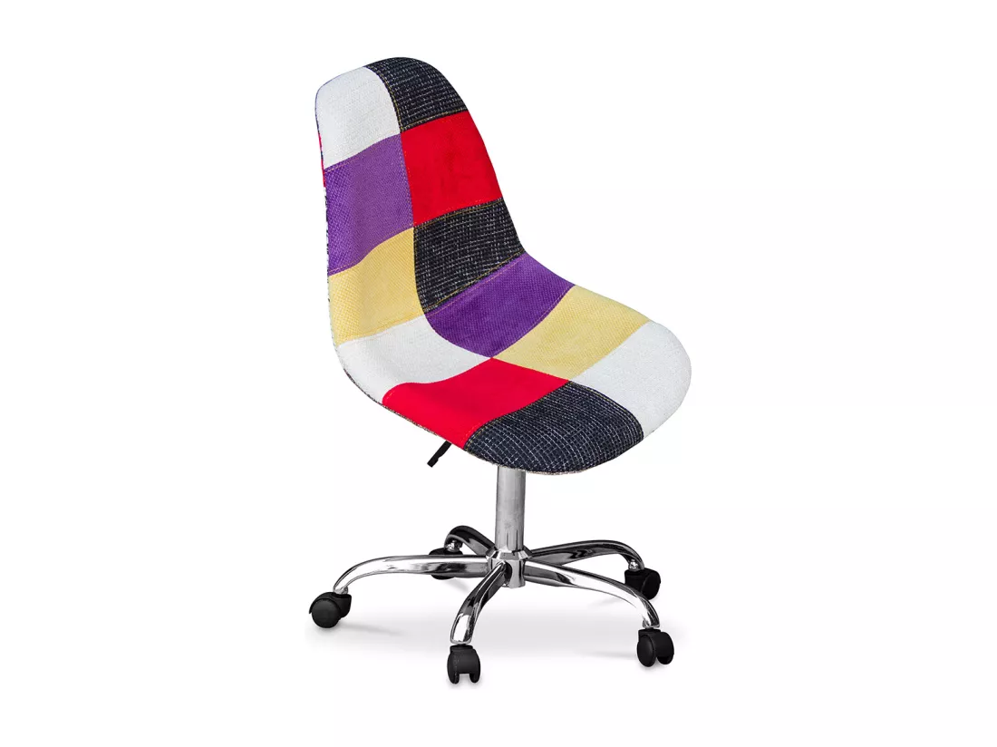 Chaise de Bureau à roulettes - Chaise de Bureau - Tapissée en Patchwork - Tessa Multicolore