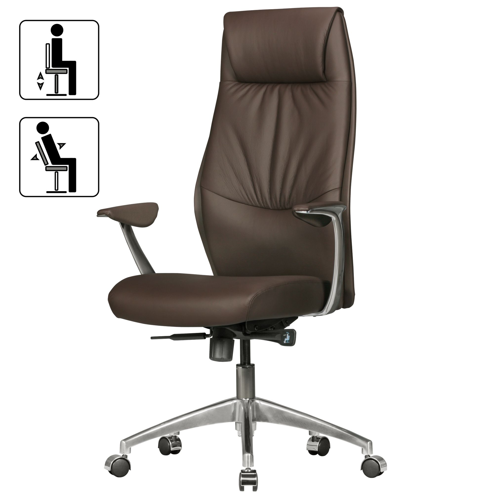 KADIMA DESIGN Chefsessel TEMZA Echtleder, Aluminium, 3-Stufen Synchronmechanik, bis 120 kg, 8 Stunden