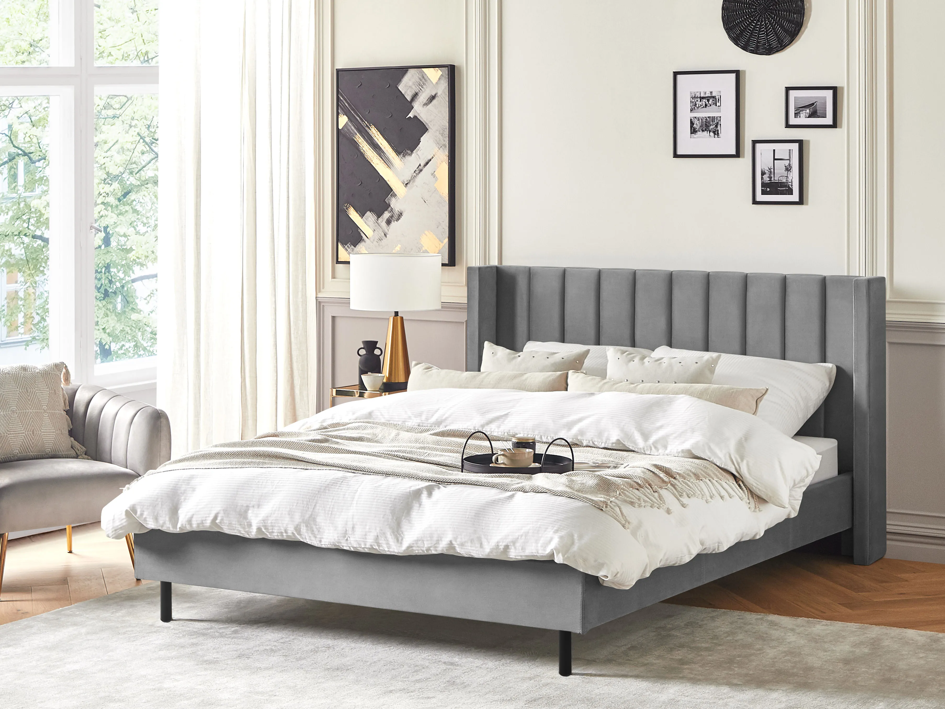 Bed Fluweel VILLETTE 180 x 200 cm Grijs