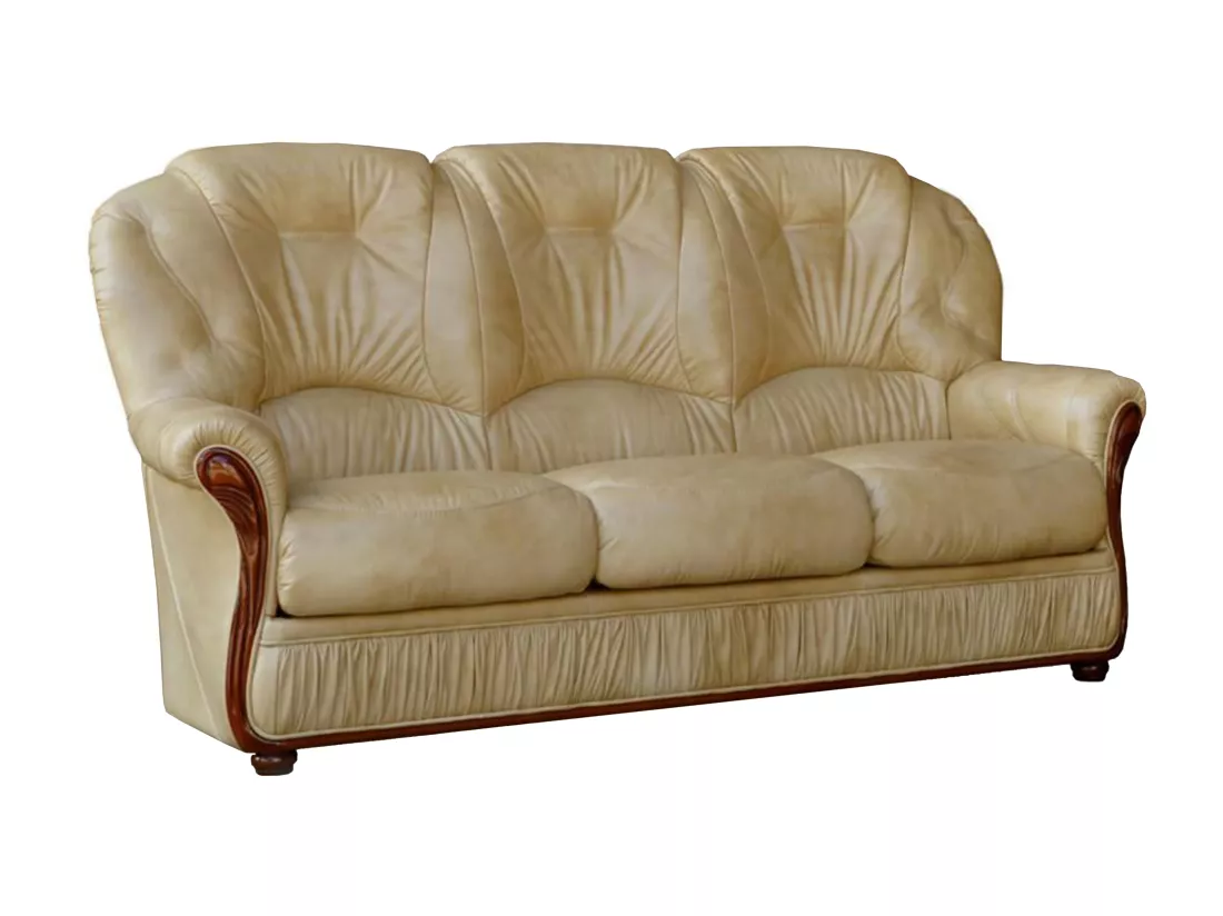 Canapé 3 places et un fauteuil 100% cuir de buffle beige DAPHNE
