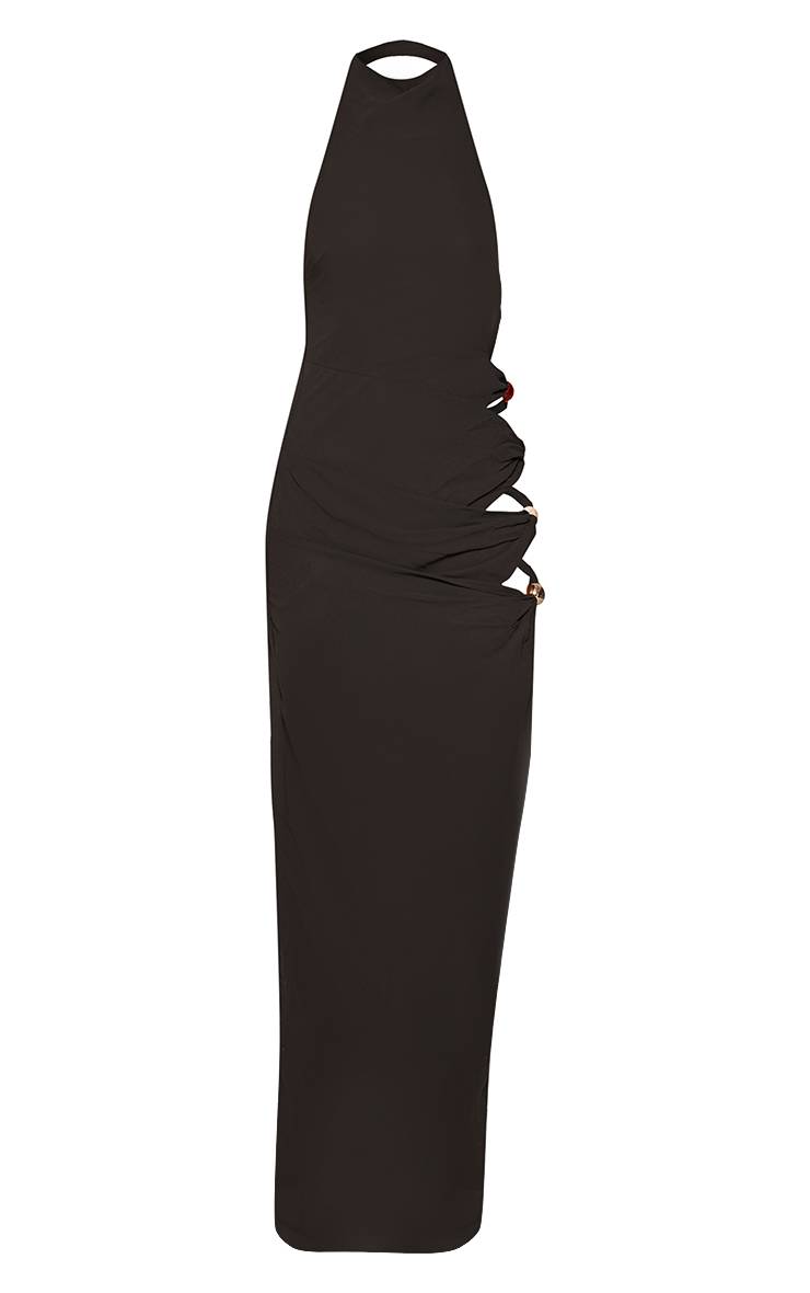 Noir Robe Longue En Mousseline Col Montant Avec Découpes Latérales Et Détails Perlés