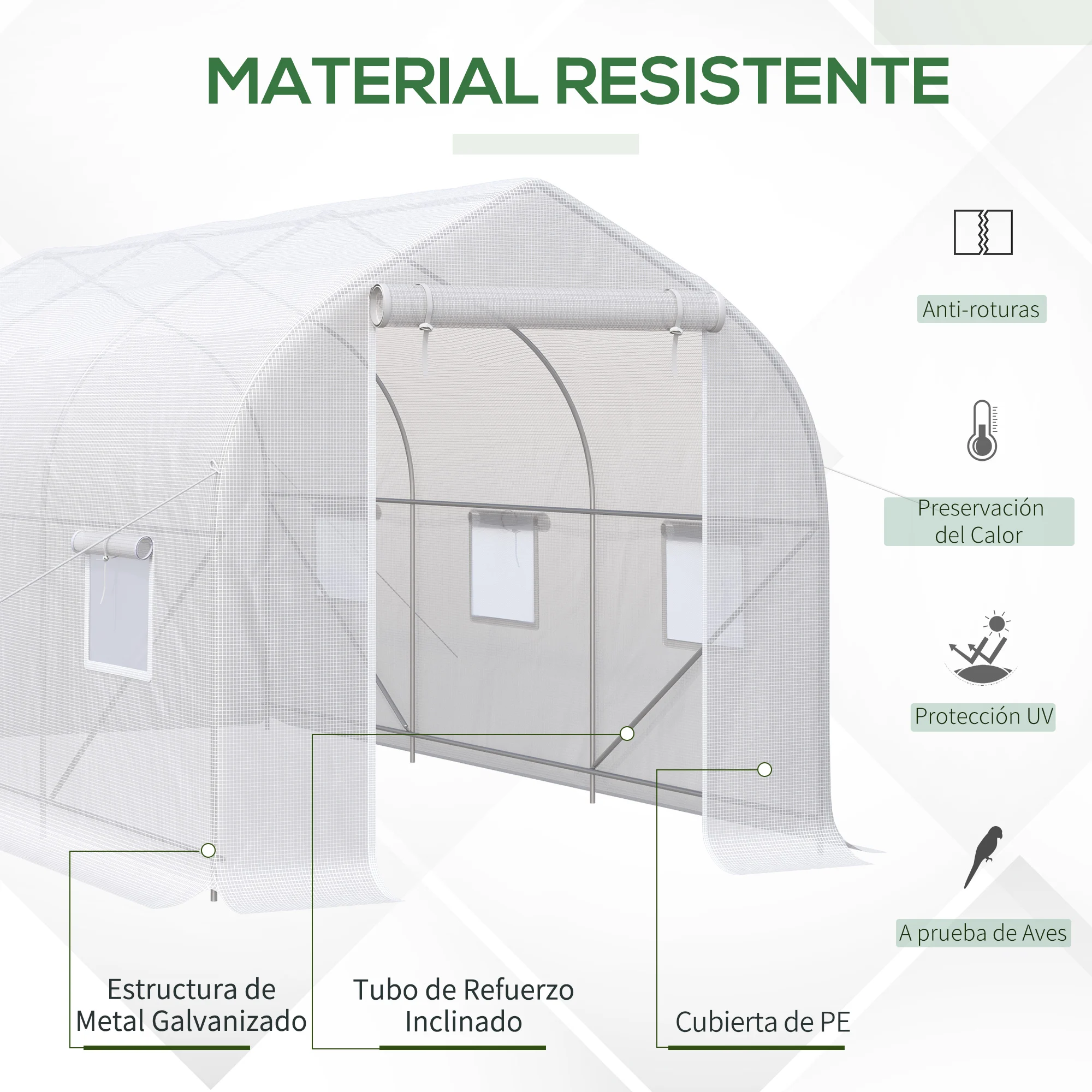Estufa de jardim tipo túnel Outsunny 4x2x2 m com 6 janelas respiráveis e porta com zíper que pode ser enrolada, ideal para o cultivo de plantas e vegetais, branca.